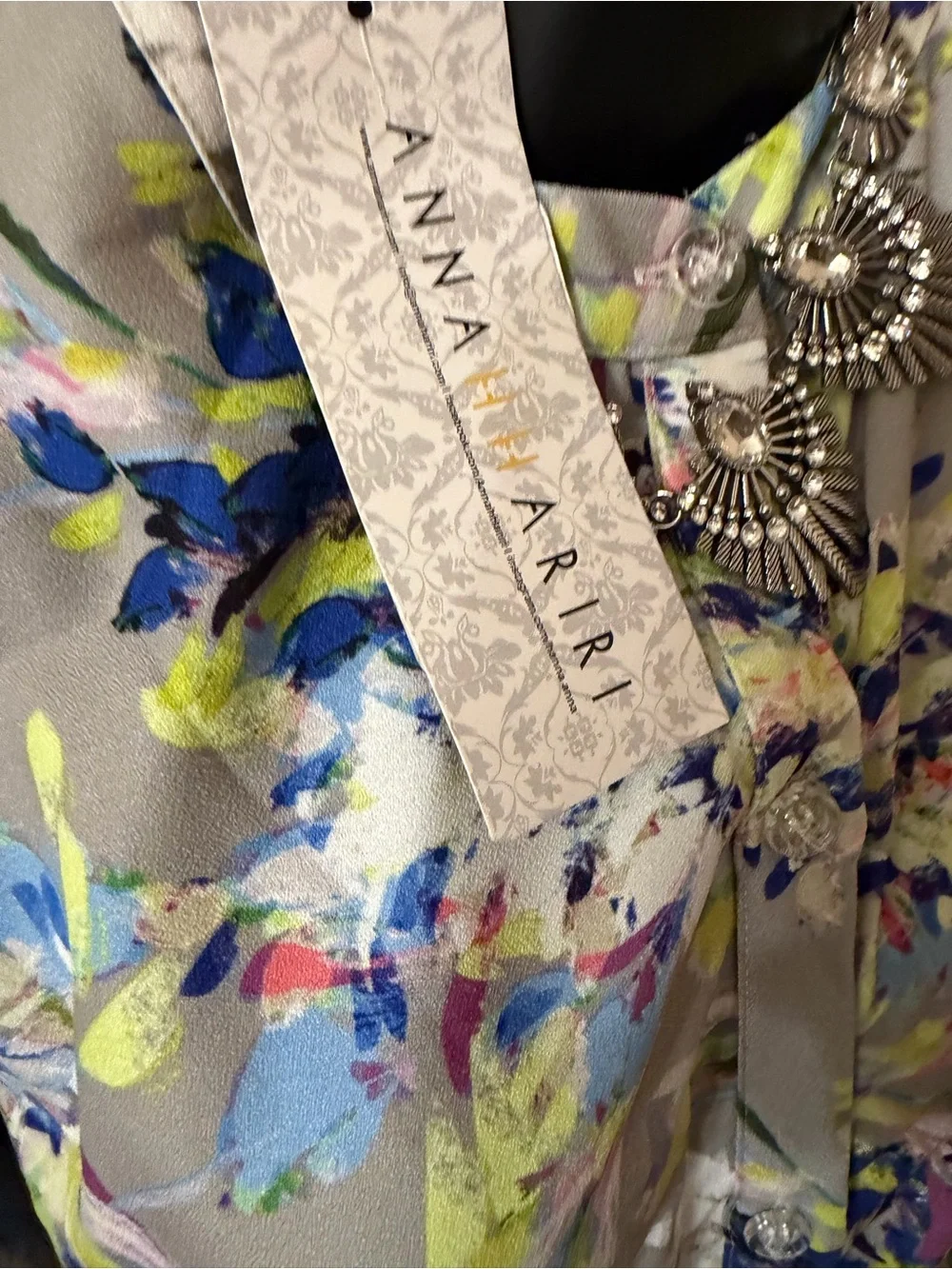 NWT Annahhariri Floral Long Sleeve Belted Maxi Dress in Gray - Picture 11 of 12